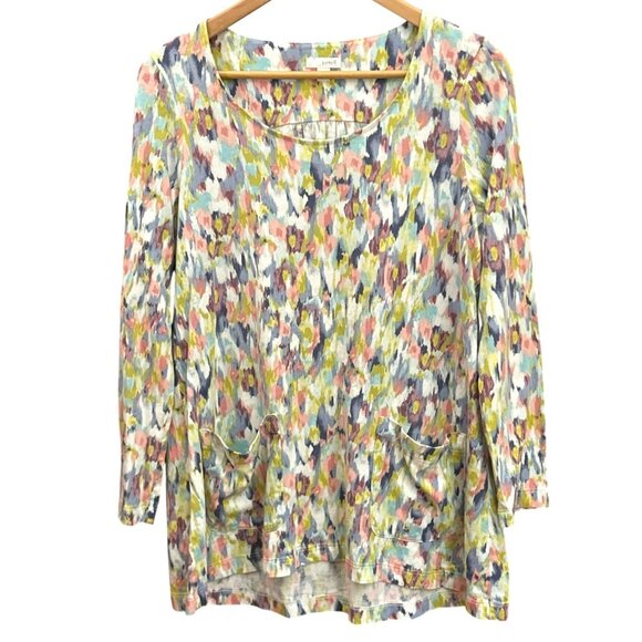 Pure Jill Women's Abstract Watercolor Print Round Neck Casual Smock Top Medium - Picture 1 of 6